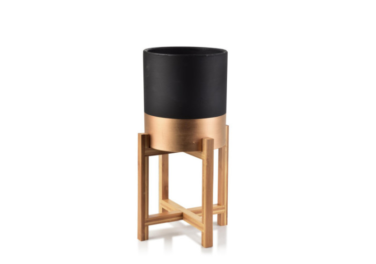 Vase AVA GOLD - Céramique sur pied en bois 18 x 20 cm - HTYE3883-PROM - Mondex
