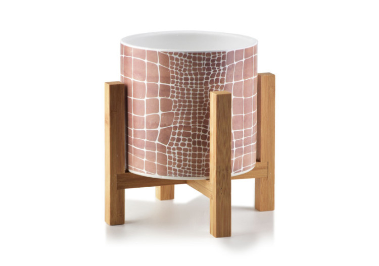 Pot AVA - Céramique sur support en bois 16,2x16,5cm - HTYE6814-PROM - Mondex