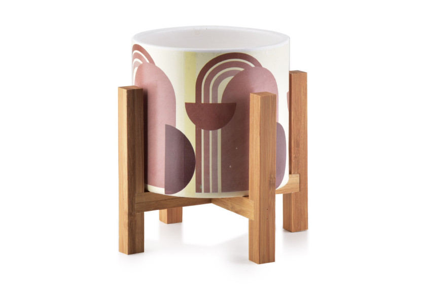 Pot AVA - Céramique sur support en bois 16,2x16,5cm - HTYE6883-PROM - Mondex