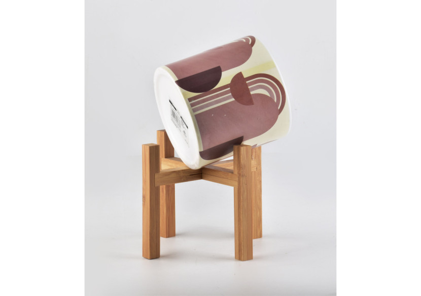 Pot AVA - Céramique sur support en bois 16,2x16,5cm - HTYE6883-PROM - Mondex