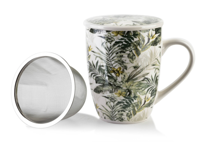 Mug EDDY - Porcelaine jungle avec infuseur et couvercle - HTPT4116 - Affekdesign By Mondex Mug EDDY - Porcelaine jungle avec infuseur et couvercle - HTPT4116 - Affekdesign By Mondex