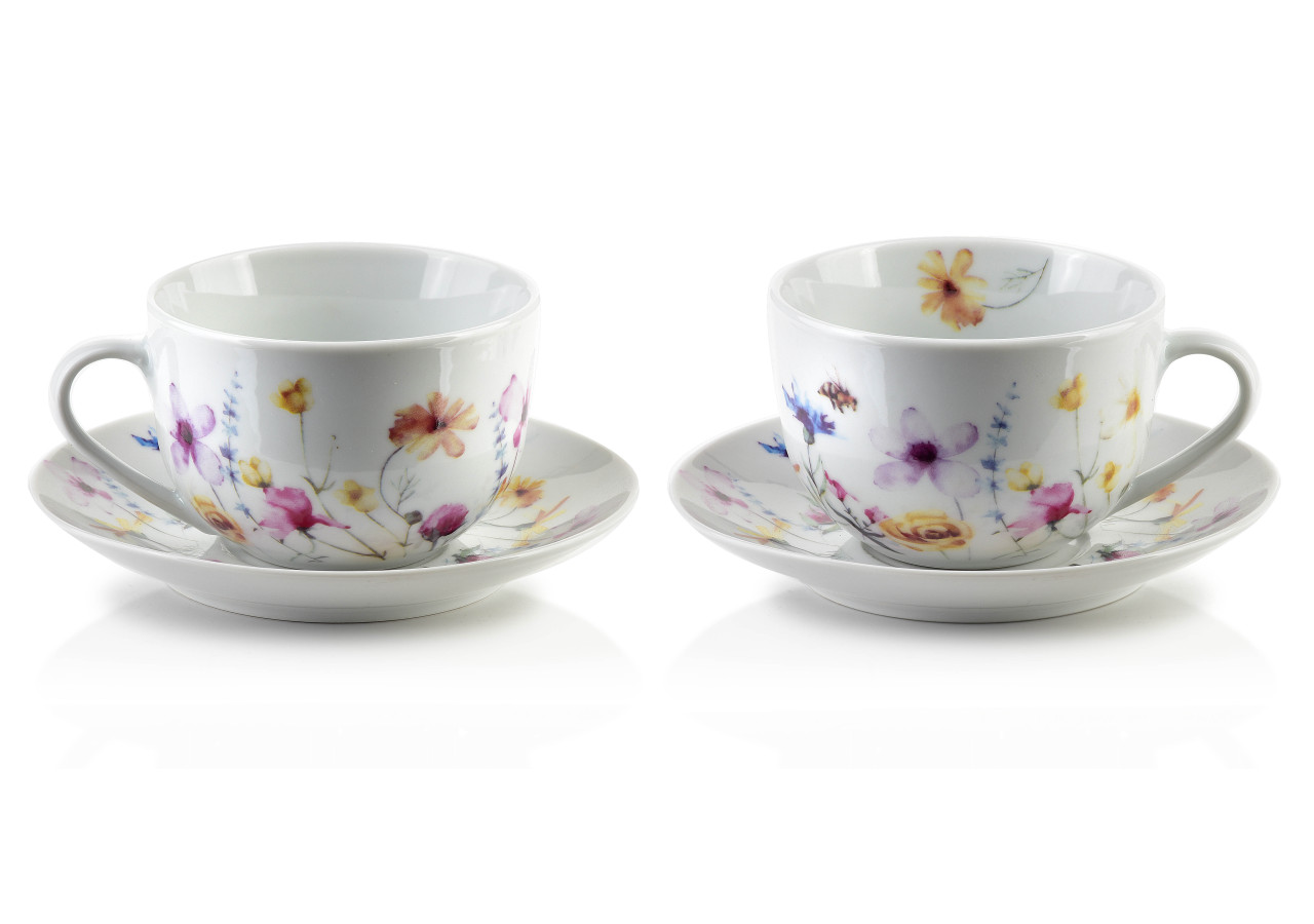 Ensemble de 2 tasses JOY - Porcelaine 245 ml avec soucoupes - HTTC5724-PROM - Affekdesign By Mondex