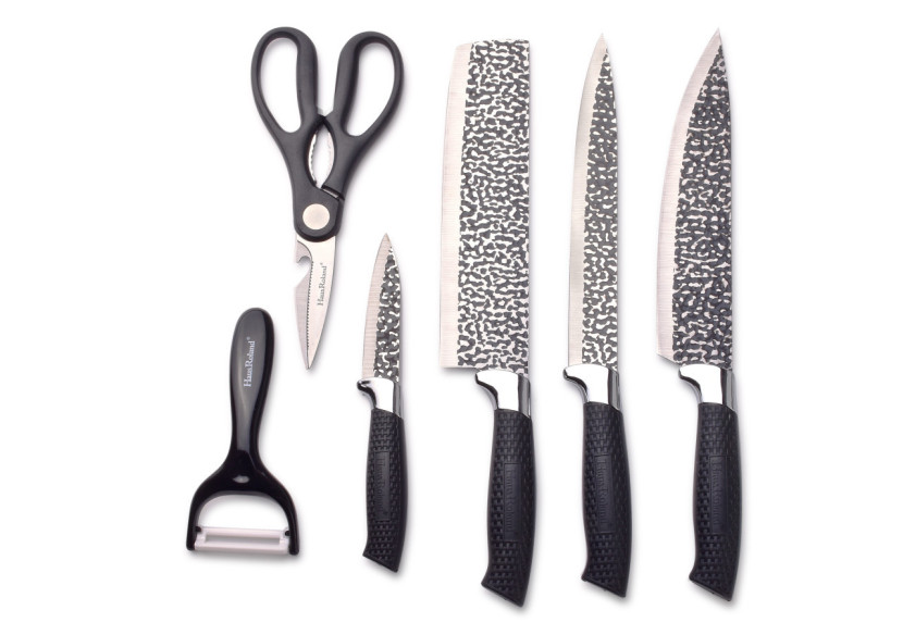 Ensemble de Couteaux BASIC KITCHEN - 4 couteaux, 1 éplucheur et 1 paire de ciseaux en acier inoxydable - HTXD6585 - Allesken