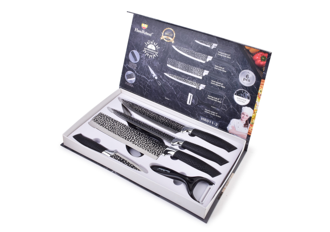 Ensemble de Couteaux BASIC KITCHEN - 4 couteaux, 1 éplucheur et 1 paire de ciseaux en acier inoxydable - HTXD6585 - Allesken