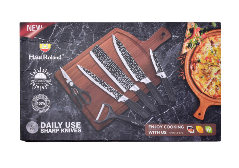 Ensemble de Couteaux BASIC KITCHEN - 4 couteaux, 1 éplucheur et 1 paire de ciseaux en acier inoxydable - HTXD6585 - Allesken