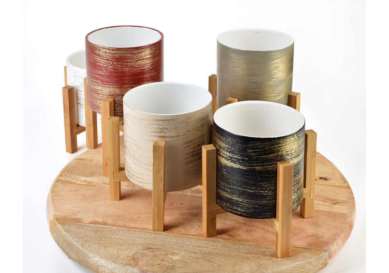 Cache-pot AVA - 12,5x12,5xH:11,7cm sur support gris et or - HTYE0474 - Mondex