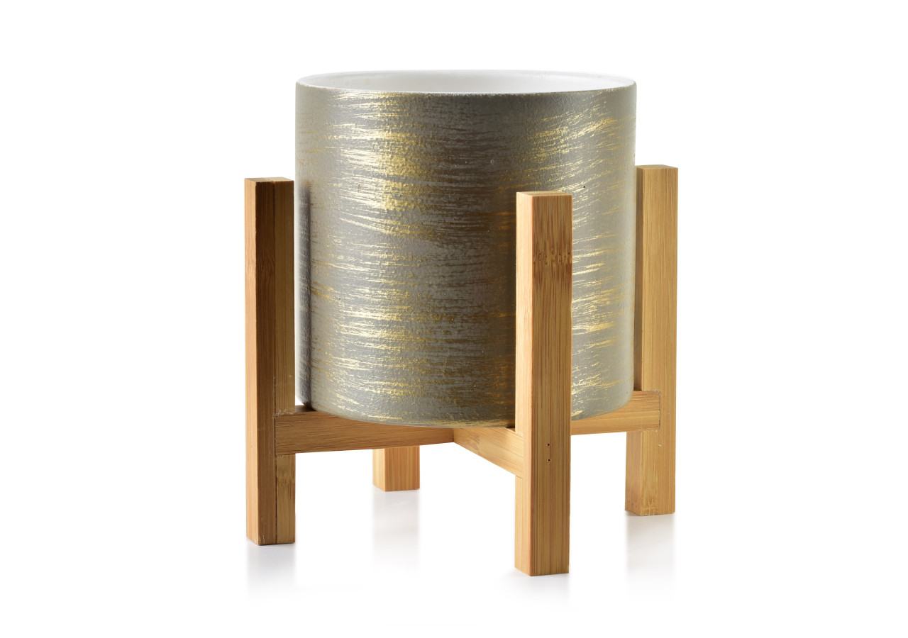 Cache-pot AVA - Gris et or sur support 12,5x12,5xH:11,7cm - HTYE0474-PROM - Mondex