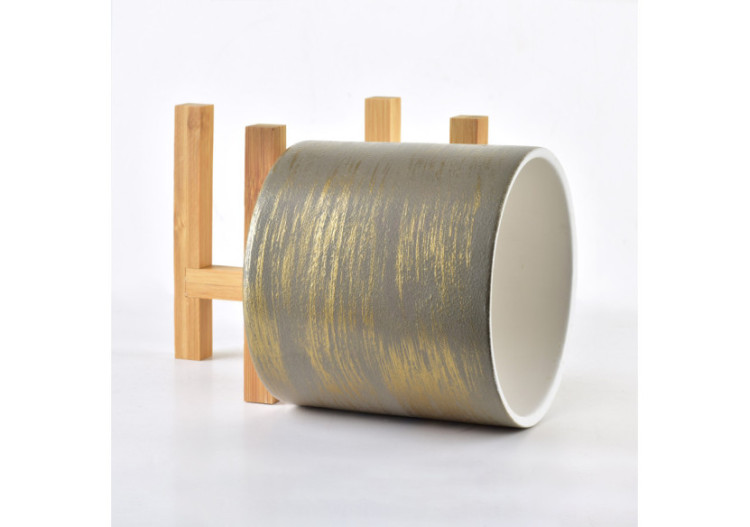 Cache-pot AVA - Gris et or sur support 12,5x12,5xH:11,7cm - HTYE0474-PROM - Mondex 2