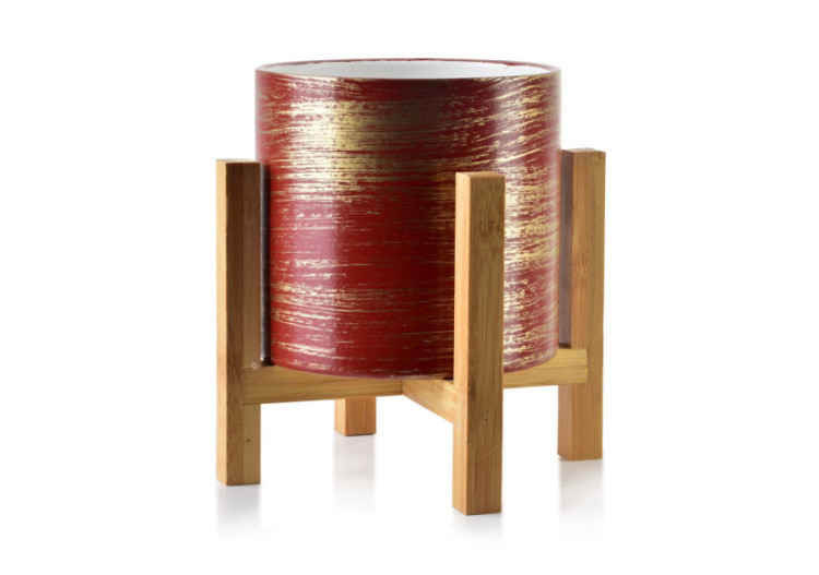 Cache-pot AVA - Rouge et or sur support 12,5x12,5xH:11,7cm - HTYE0498-PROM - Mondex