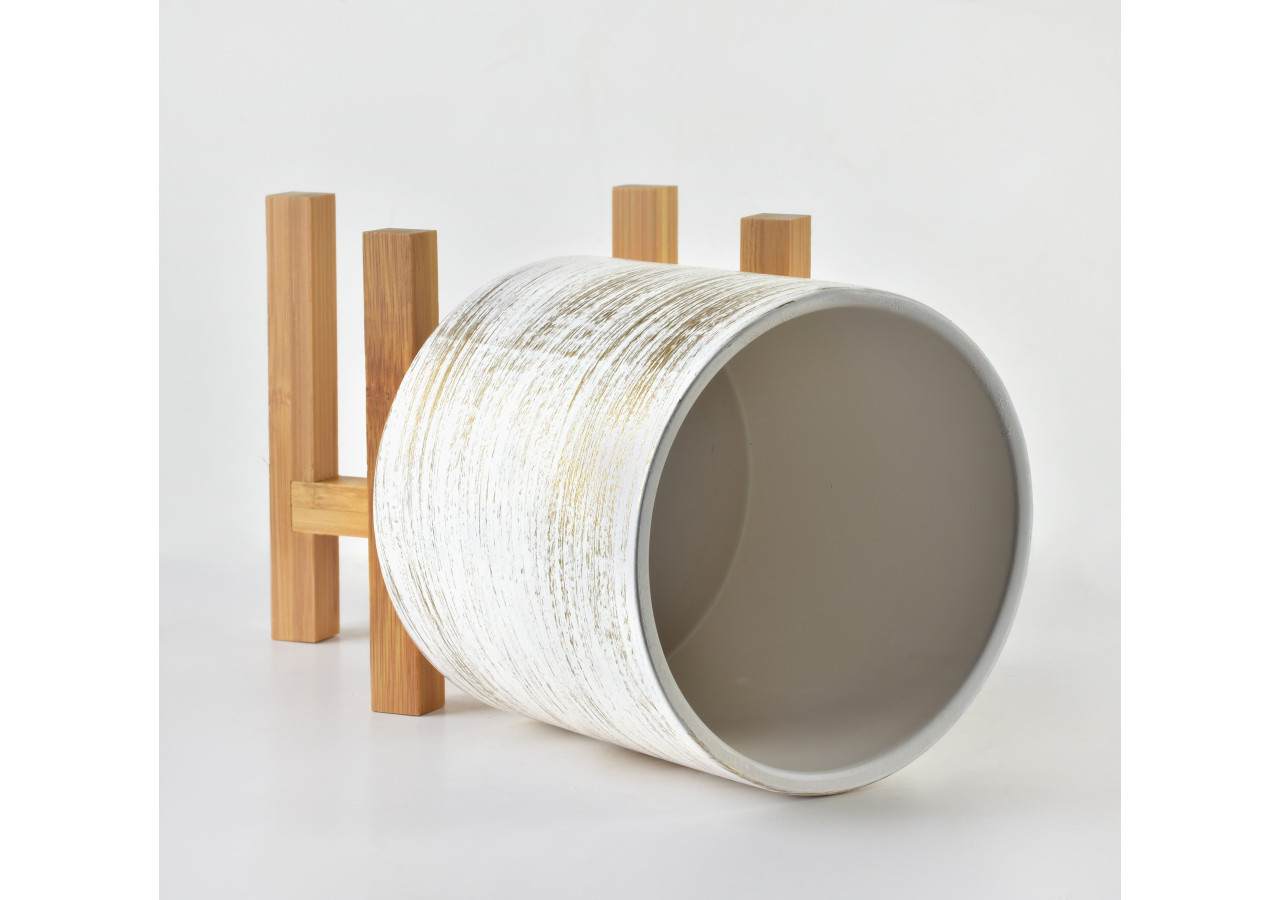 Cache-pot AVA - 12,5x12,5xH:11,7cm sur support blanc et or - HTYE0511 - Mondex