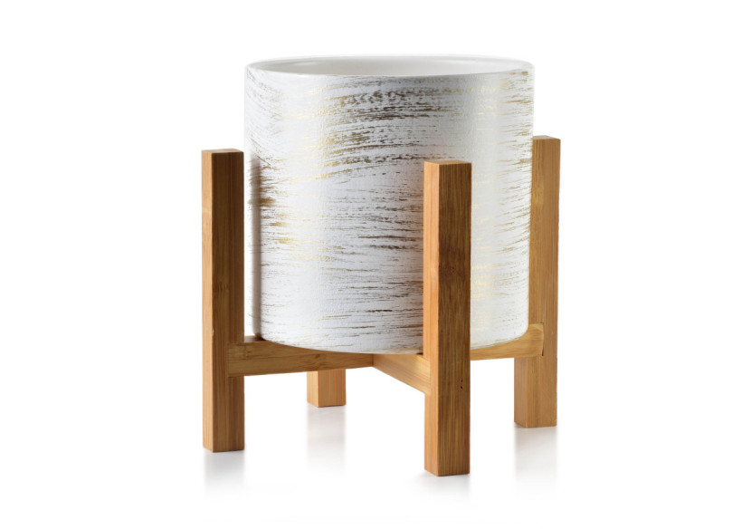 Pot AVA - Support blanc et doré, 12,5x12,5cm et H:11,7cm - HTYE0511-PROM - Mondex