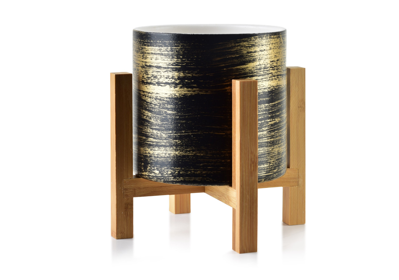 Cache-pot AVA - 12,5x12,5xH:11,7cm sur support noir et or - HTYE0481 - Mondex