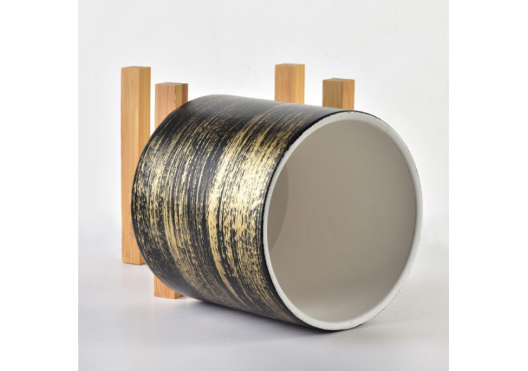 Cache-pot AVA - 12,5x12,5xH:11,7cm sur support noir et or - HTYE0481 - Mondex 2