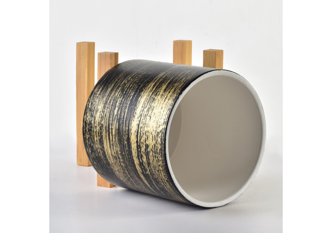 Cache-pot AVA - Noir et or sur support 12,5x12,5xH:11,7cm - HTYE0481-PROM - Mondex