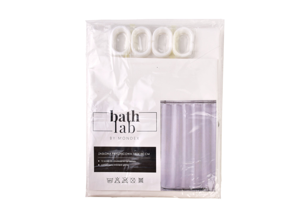 Rideau de douche ZAC WHITE - 180x180cm avec 12 œillets - HTUA0764 - Bathlab By Mondex