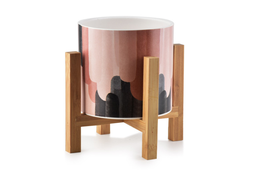 Cache-pot AVA - 16,2 x 16,5cm avec support en bois - HTYE6913-PROM - Mondex