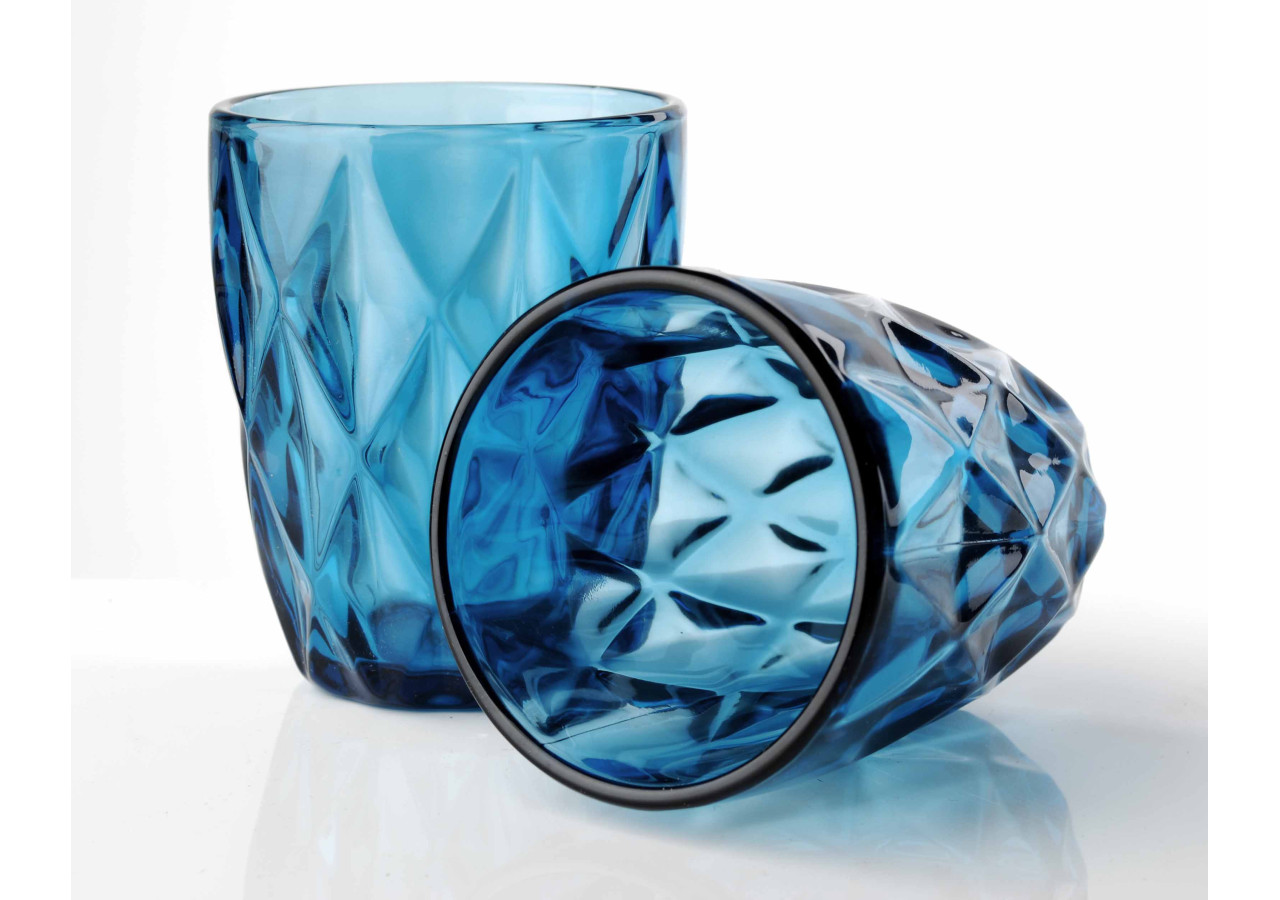 Verre ELISE BLUE - Lot de 6 en verre turquoise 250ml 8x5xh10cm - HTID3848-PROM - Affekdesign By Mondex