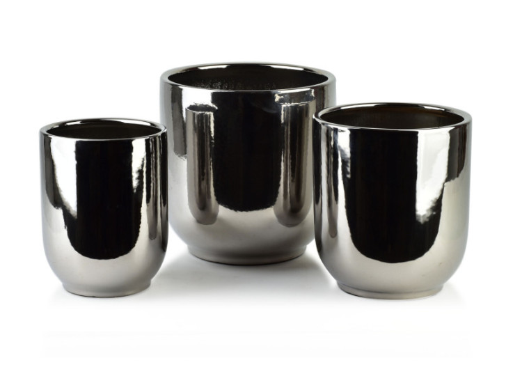 Ensemble de 3 pots NEVA SILVER - Dimensions 28,5xh29cm, 23,5xh27cm, 19xh24,5cm - HTYE4366 - Mondex