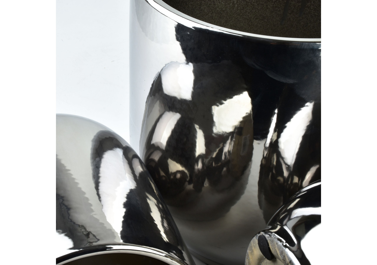 Ensemble de 3 pots NEVA SILVER - Dimensions 28,5xh29cm, 23,5xh27cm, 19xh24,5cm - HTYE4366 - Mondex