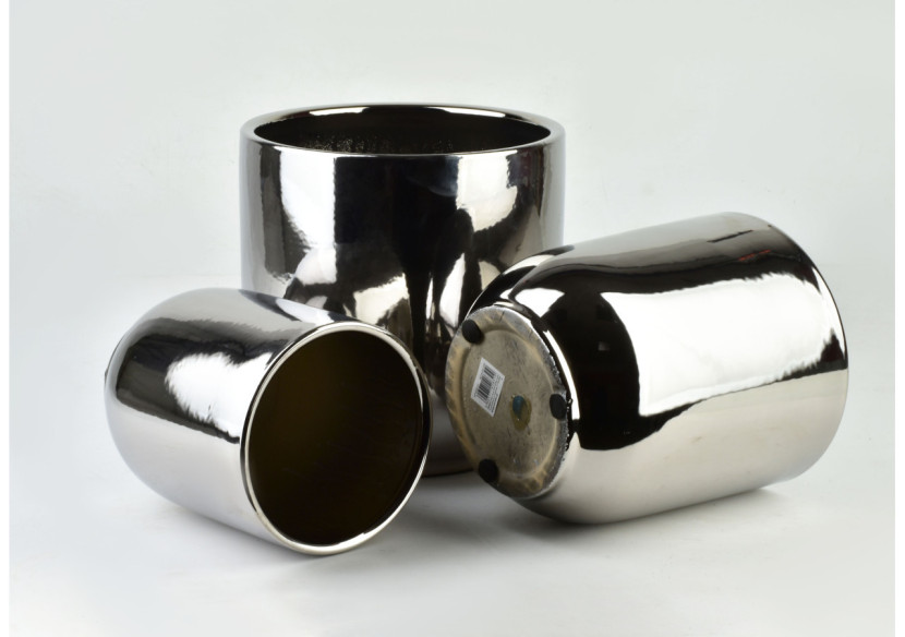 Ensemble de 3 pots NEVA SILVER - Dimensions 28,5xh29cm, 23,5xh27cm, 19xh24,5cm - HTYE4366 - Mondex