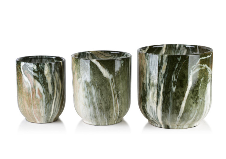 Ensemble de 3 pots NEVA MARBLE - Dimensions 29x29x30cm, 24x24x27cm, 19x19x25cm - HTYE4403 - Mondex 2