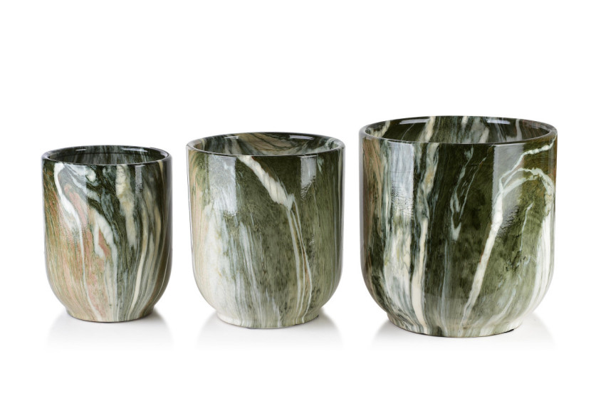 Ensemble de 3 pots NEVA MARBLE - Dimensions 29x29x30cm, 24x24x27cm, 19x19x25cm - HTYE4403 - Mondex