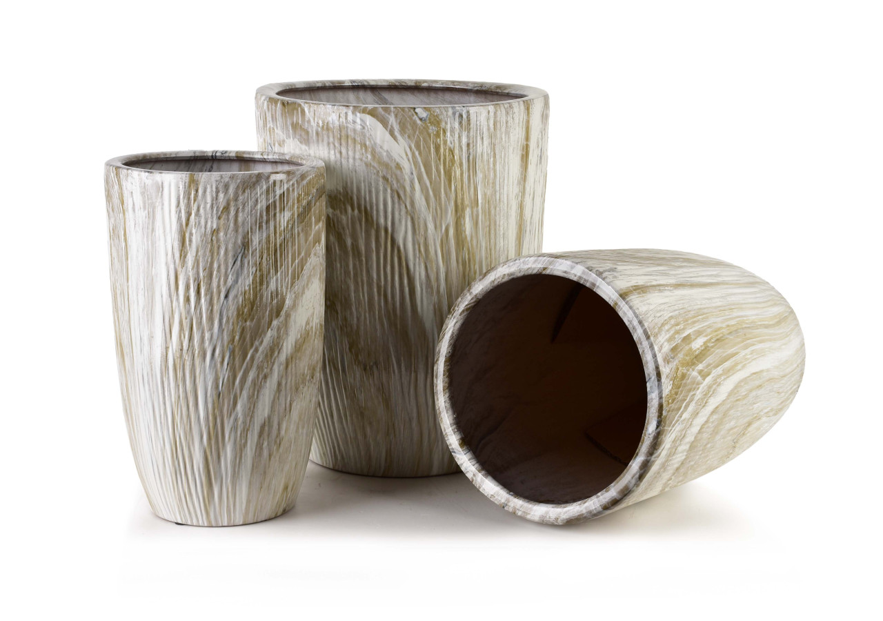 Ensemble de 3 pots NEVA MARBLE - Dimensions 37x37x47cm, 30x30x43cm, 24x24x40cm - HTYE4564 - Mondex