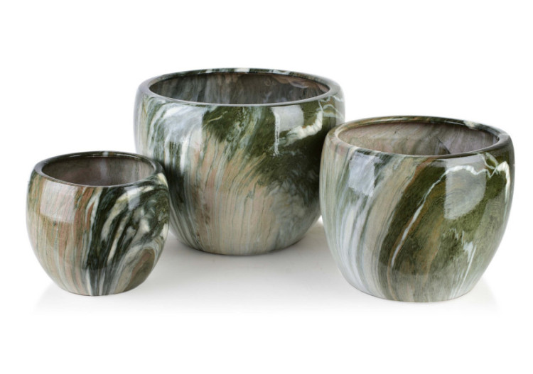 Ensemble de 3 pots NEVA MARBLE - Dimensions 37x37x29,5cm, 28x28x24cm, 20x20x19cm - HTYE4601 - Mondex