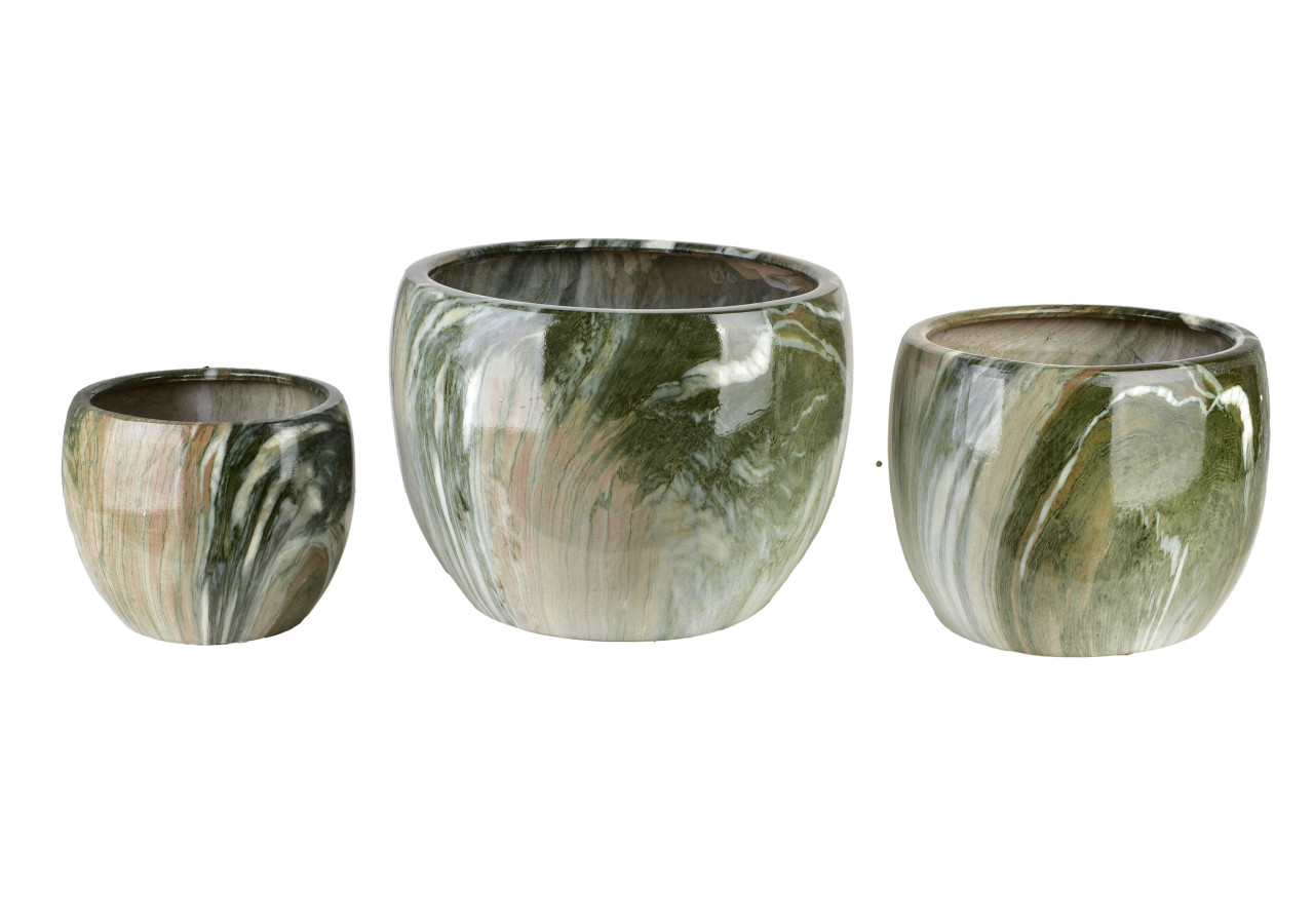 Ensemble de 3 pots NEVA MARBLE - Dimensions 37x37x29,5cm, 28x28x24cm, 20x20x19cm - HTYE4601 - Mondex