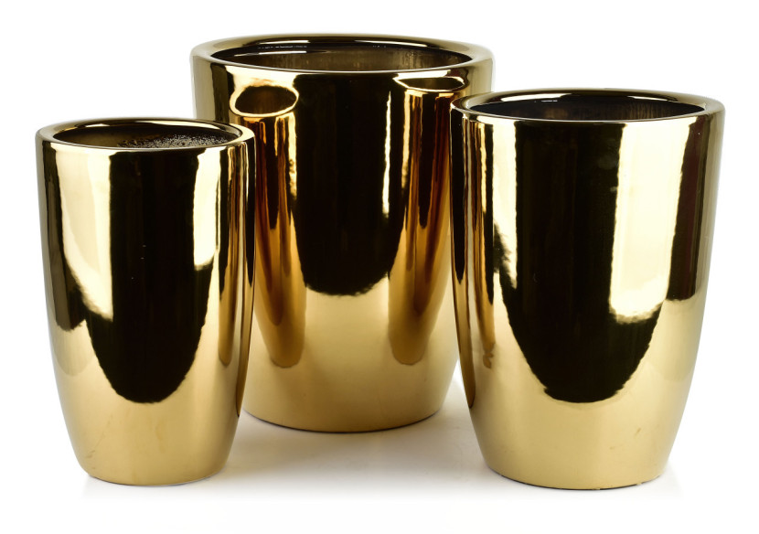 Ensemble de 3 pots NEVA GOLD - Dimensions 37,5xh45cm, 30xh42,5cm, 24xh39cm - HTYE4649 - Mondex