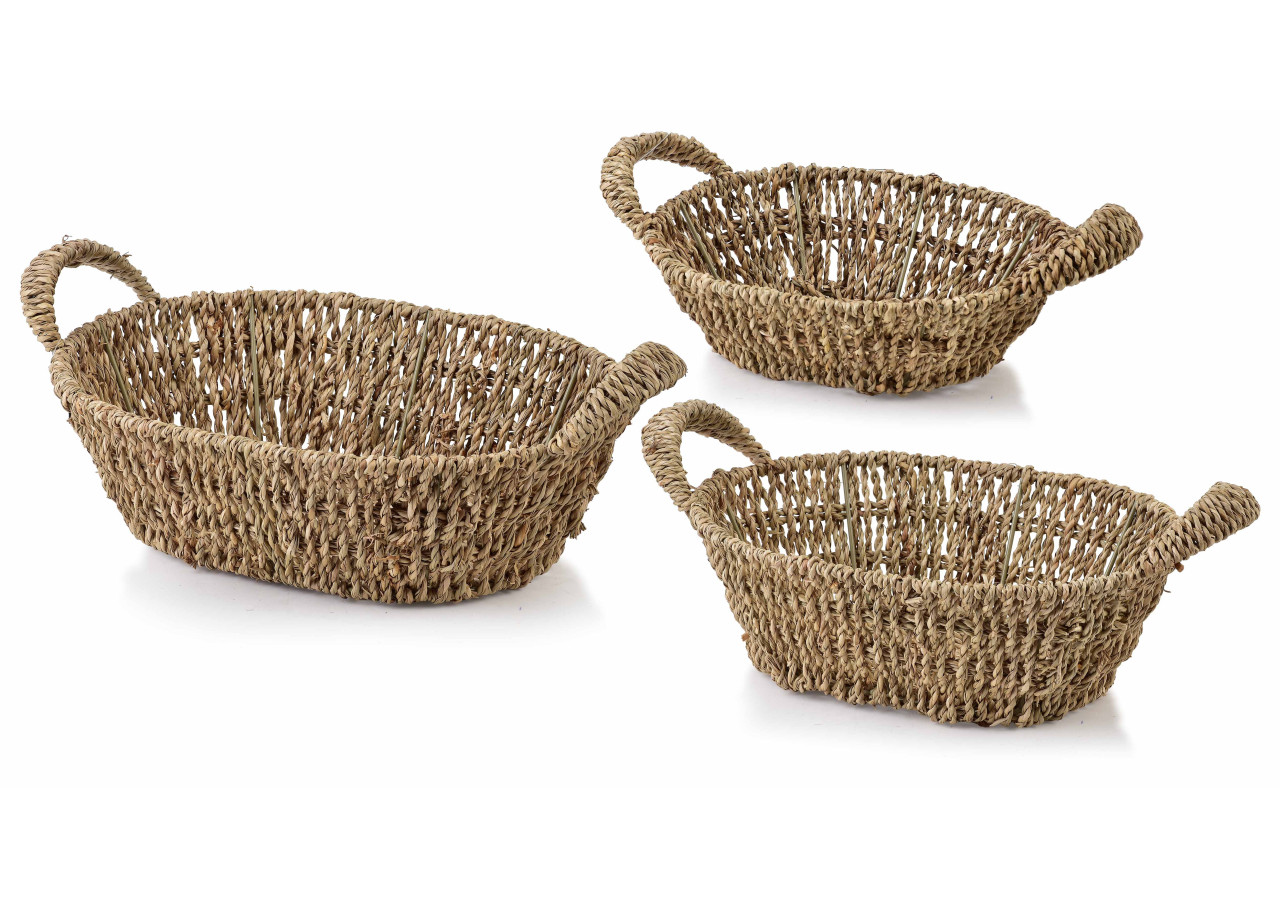 Panier AMPARO KOMPLET - 3 paniers ovales en osier (30x23x9 / 27x20x8 / 24x17x7 cm) en couleur herbe - HIWB5905 - Mondex