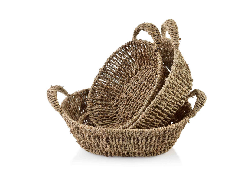 Panier AMPARO KOMPLET - 3 paniers ovales en osier (30x23x9 / 27x20x8 / 24x17x7 cm) en couleur herbe - HIWB5905 - Mondex