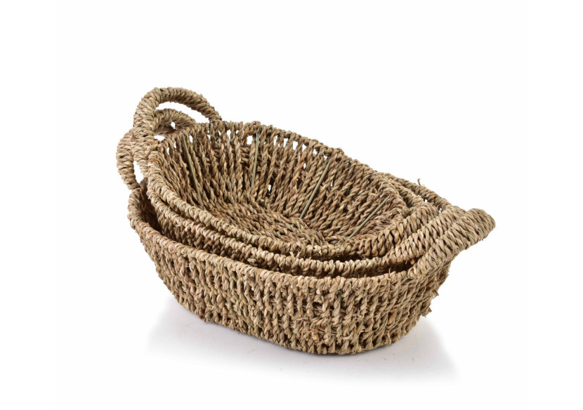 Panier AMPARO KOMPLET - 3 paniers ovales en osier (30x23x9 / 27x20x8 / 24x17x7 cm) en couleur herbe - HIWB5905 - Mondex