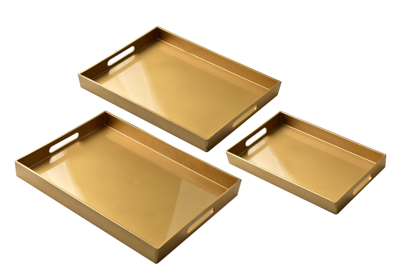 Plateaux Décoratifs BLANCHE GOLD - Ensemble de 3 pièces 40x30x4cm, 35x25x3,5cm, 30x20x3,5cm - HTOS1334 - Mondex