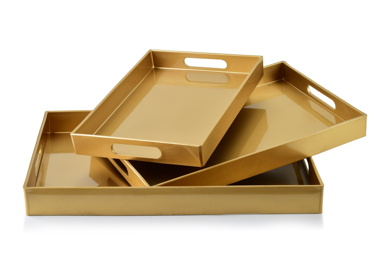 Plateaux Décoratifs BLANCHE GOLD - Ensemble de 3 pièces 40x30x4cm, 35x25x3,5cm, 30x20x3,5cm - HTOS1334 - Mondex