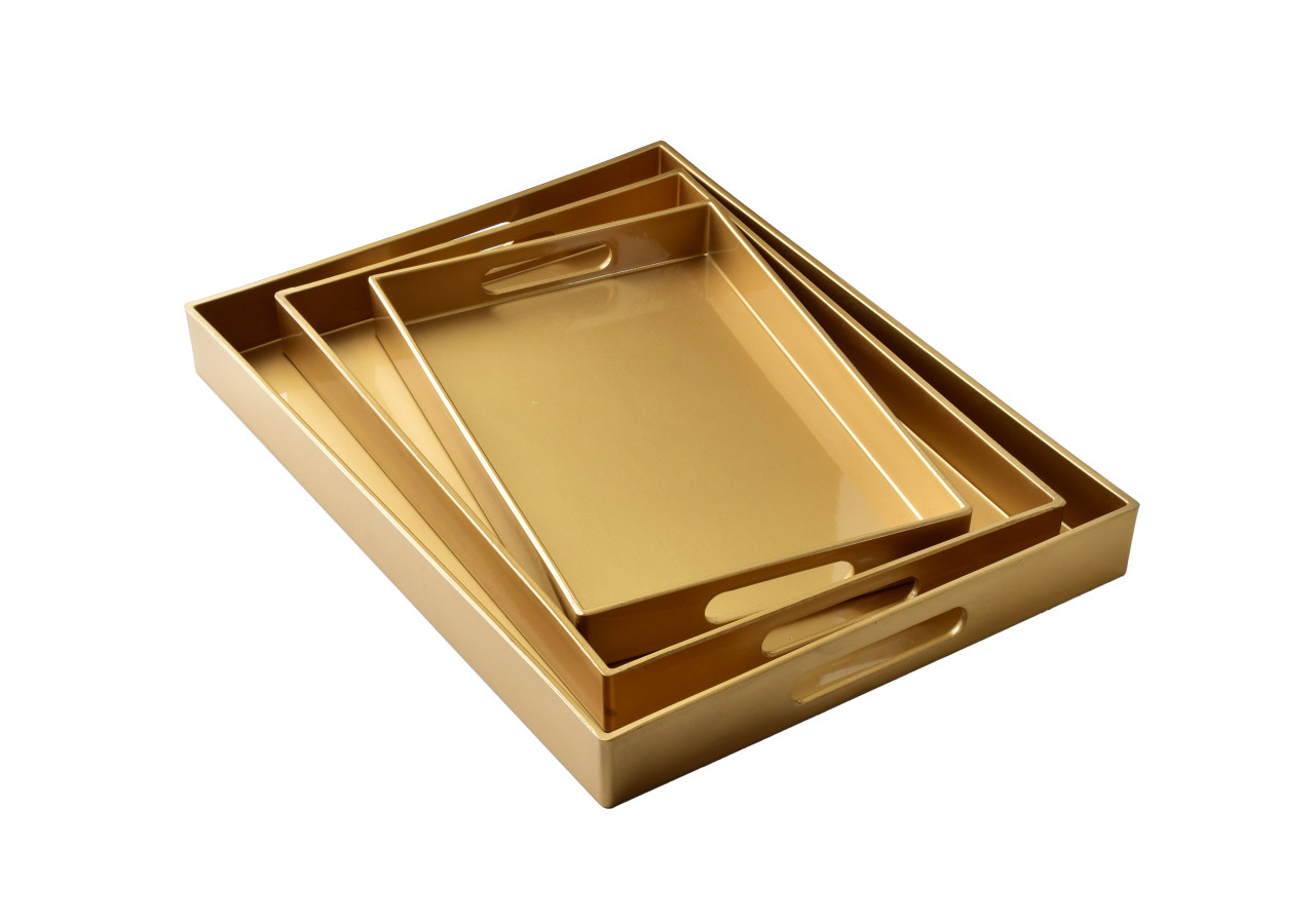 Plateaux Décoratifs BLANCHE GOLD - Ensemble de 3 pièces 40x30x4cm, 35x25x3,5cm, 30x20x3,5cm - HTOS1334 - Mondex