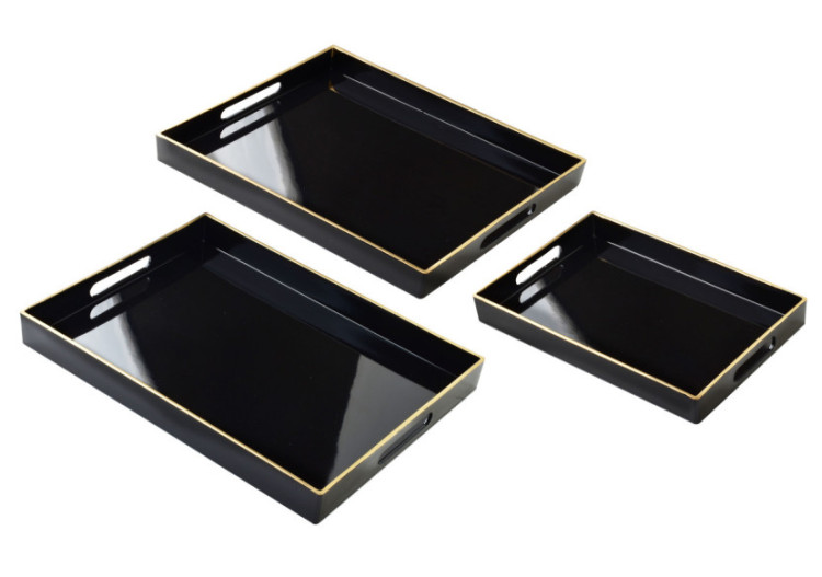 Plateaux Décoratifs BLANCHE BLACK - Ensemble de 3 pièces 40x30x4cm, 35x25x3,5cm, 30x20x3,5cm - HTOS1372 - Mondex