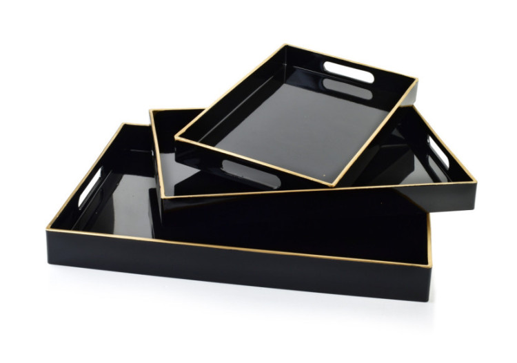 Plateaux Décoratifs BLANCHE BLACK - Ensemble de 3 pièces 40x30x4cm, 35x25x3,5cm, 30x20x3,5cm - HTOS1372 - Mondex 2