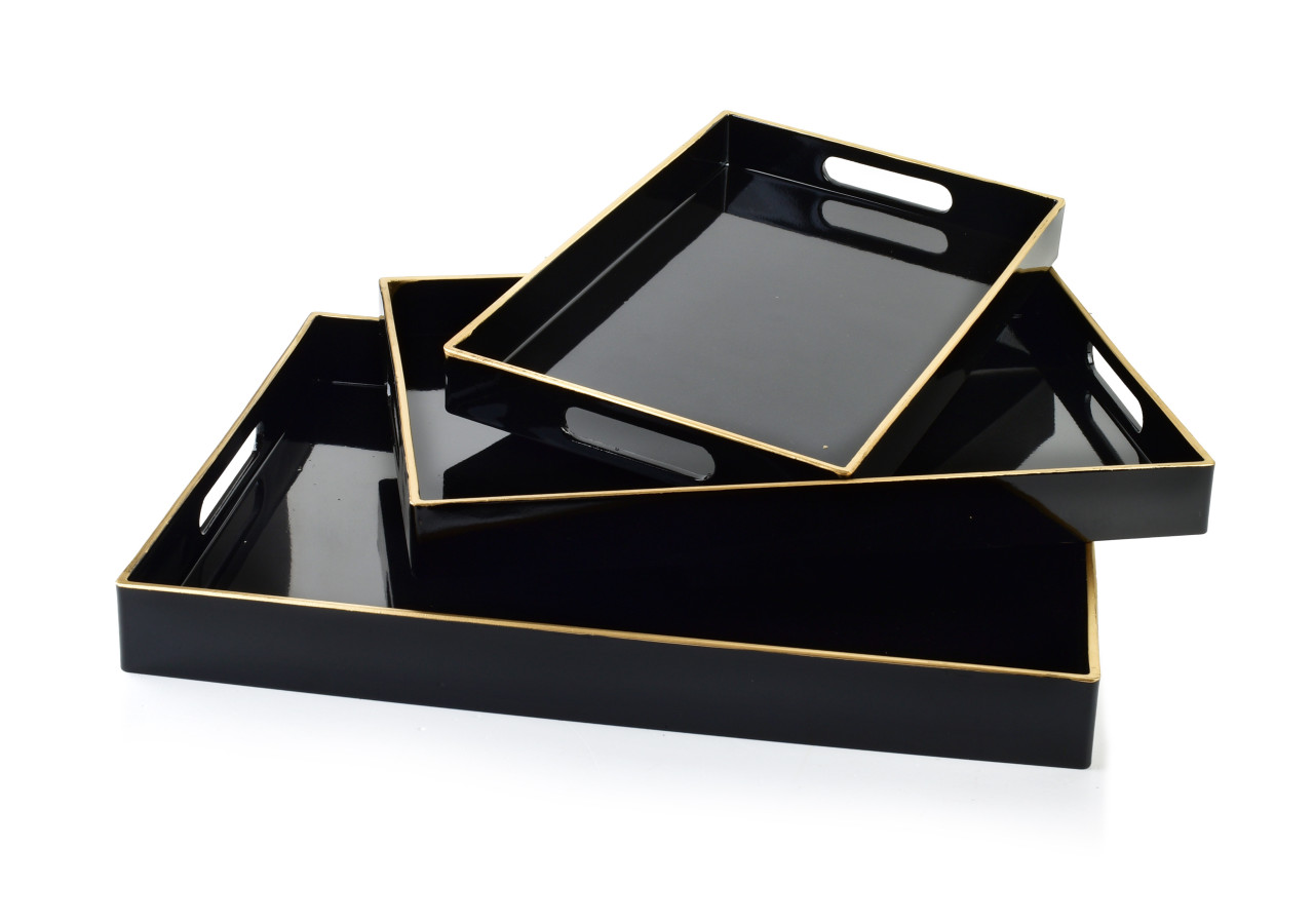 Plateaux Décoratifs BLANCHE BLACK - Ensemble de 3 pièces 40x30x4cm, 35x25x3,5cm, 30x20x3,5cm - HTOS1372 - Mondex