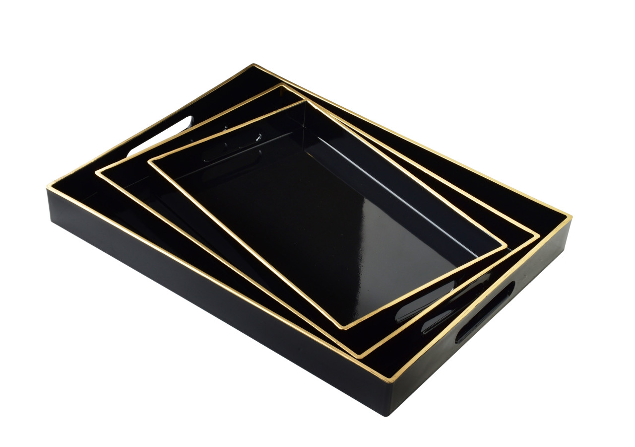 Plateaux Décoratifs BLANCHE BLACK - Ensemble de 3 pièces 40x30x4cm, 35x25x3,5cm, 30x20x3,5cm - HTOS1372 - Mondex