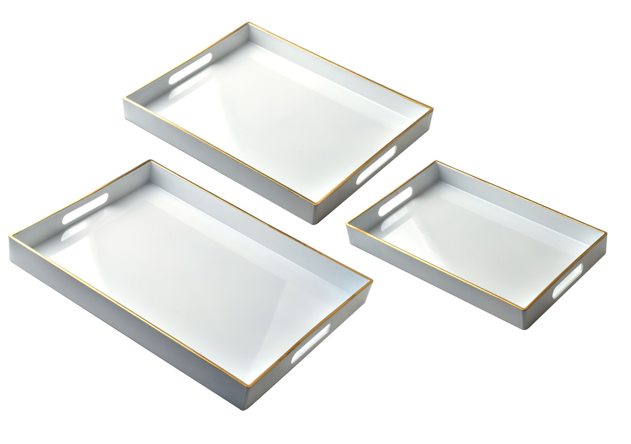 Plateau Décoratif BLANCHE WHITE - Ensemble de 3 tailles 40x30x4cm, 35x25x3,5cm, 30x20x3,5cm - HTOS1419 - Mondex