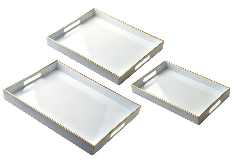 Plateau Décoratif BLANCHE WHITE - Ensemble de 3 tailles 40x30x4cm, 35x25x3,5cm, 30x20x3,5cm - HTOS1419 - Mondex