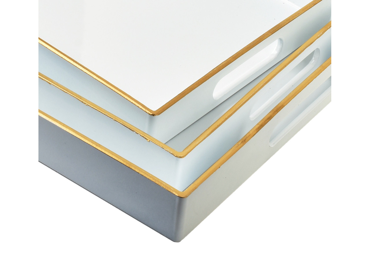 Plateau Décoratif BLANCHE WHITE - Ensemble de 3 tailles 40x30x4cm, 35x25x3,5cm, 30x20x3,5cm - HTOS1419 - Mondex