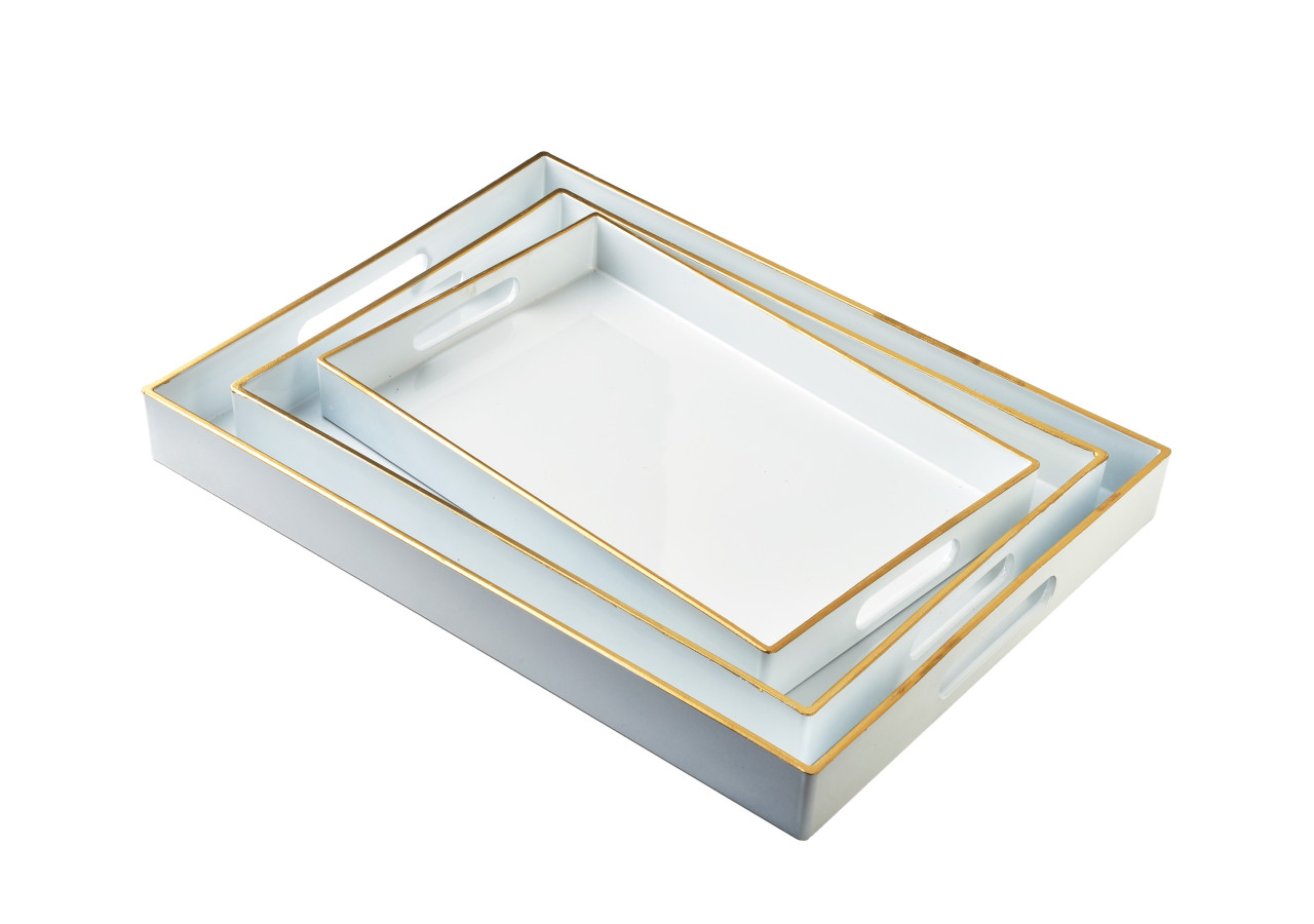 Plateau Décoratif BLANCHE WHITE - Ensemble de 3 tailles 40x30x4cm, 35x25x3,5cm, 30x20x3,5cm - HTOS1419 - Mondex
