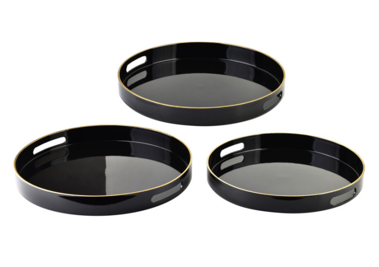 Plateau Décoratif BLANCHE BLACK - Ensemble de 3 ronds 38x38x4cm, 35x35x4cm, 33x33x3,5cm - HTOS1457 - Mondex