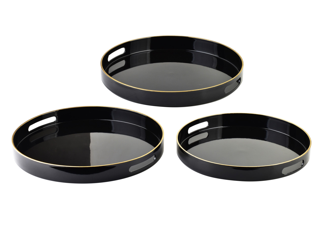 Plateau Décoratif BLANCHE BLACK - Ensemble de 3 ronds 38x38x4cm, 35x35x4cm, 33x33x3,5cm - HTOS1457 - Mondex