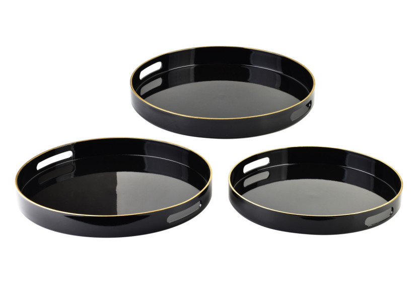 Plateau Décoratif BLANCHE BLACK - Ensemble de 3 ronds 38x38x4cm, 35x35x4cm, 33x33x3,5cm - HTOS1457 - Mondex