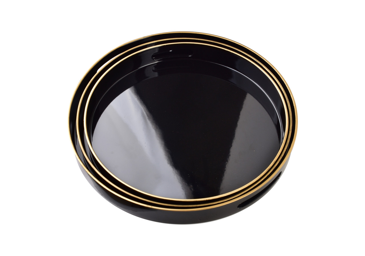 Plateau Décoratif BLANCHE BLACK - Ensemble de 3 ronds 38x38x4cm, 35x35x4cm, 33x33x3,5cm - HTOS1457 - Mondex