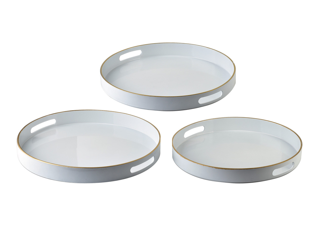 Plateau Décoratif BLANCHE WHITE - Ensemble de 3 ronds 38x38x4cm, 35x35x4cm, 33x33x3,5cm - HTOS1495 - Mondex