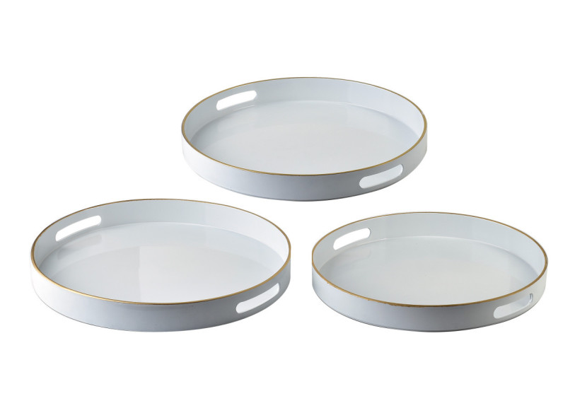 Plateau Décoratif BLANCHE WHITE - Ensemble de 3 ronds 38x38x4cm, 35x35x4cm, 33x33x3,5cm - HTOS1495 - Mondex